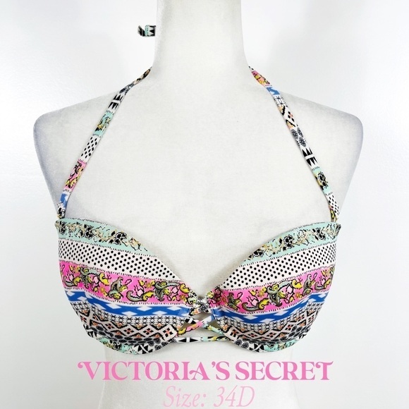 VICTORIA’S SECRET MultiColored Halter Bikini Swim Top - 34D - Picture 1 of 11